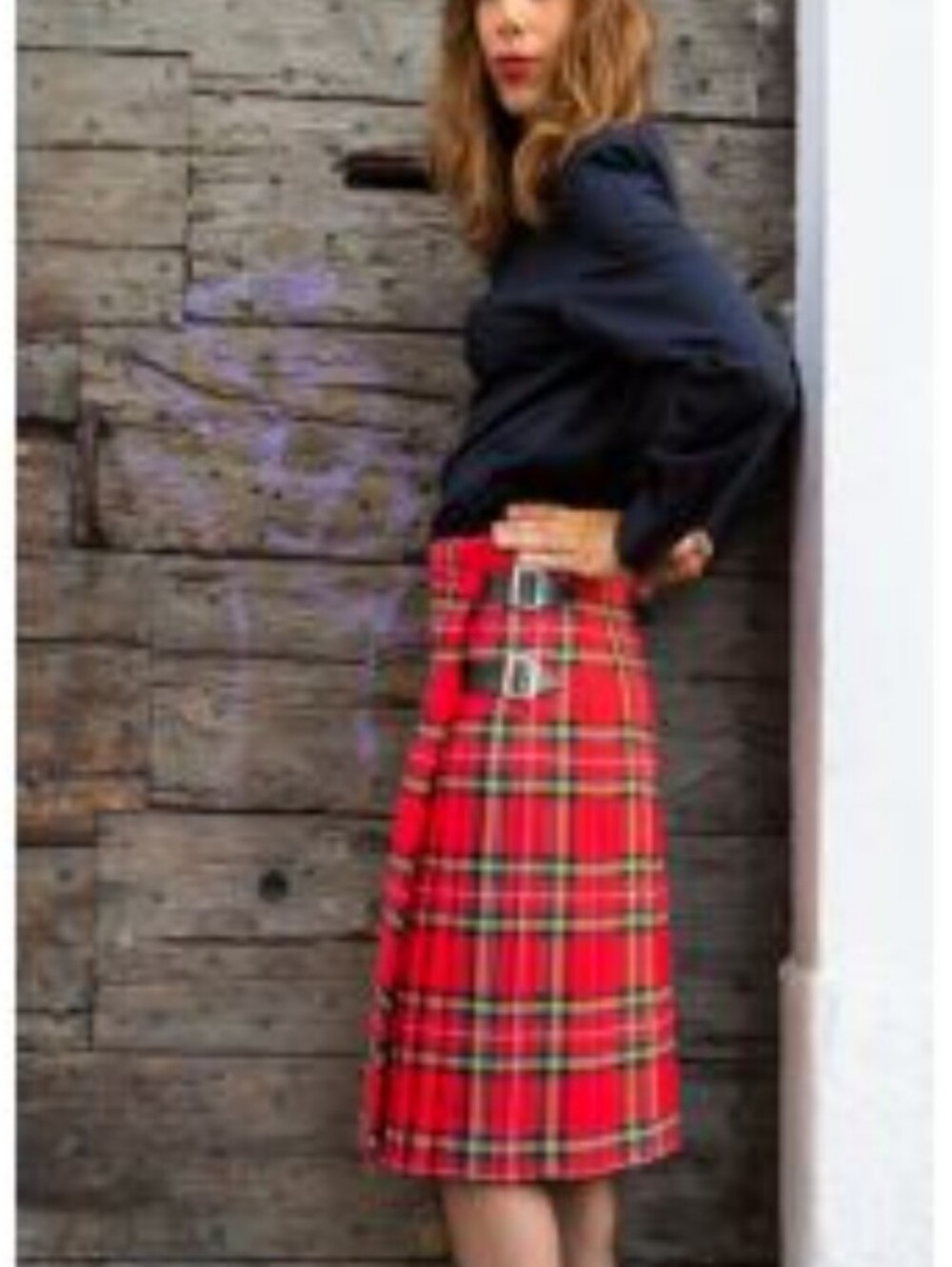 VTG Mosbrook XS Wool Tartan Red Plaid Skirt Leather Buckle Hook